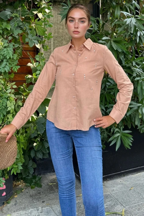 Kahve Oversize Uzun Kollu Gömlek BCBSK-25700-3536