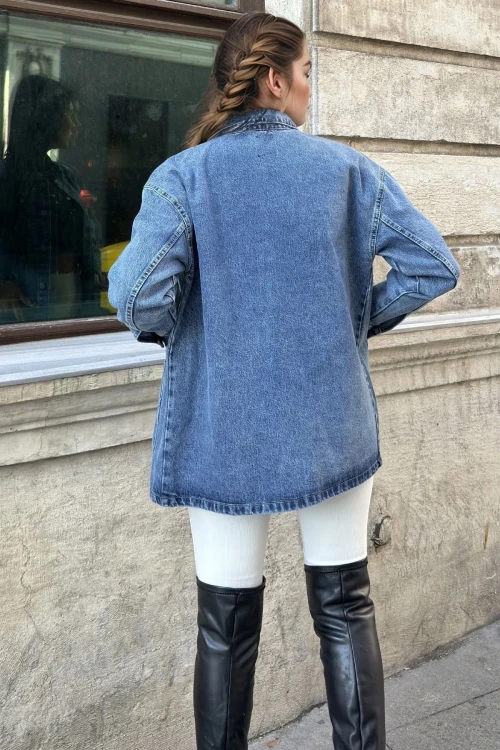 Kar Yıkama Rahat Kalıp Oversıze Denım Ceket BCBSK-25700-KT00-100