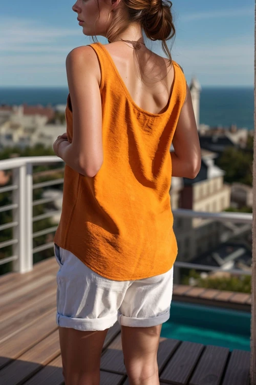 Kiremit Askılı Düğmeli Keten Bluz BCBSK-25700-2910