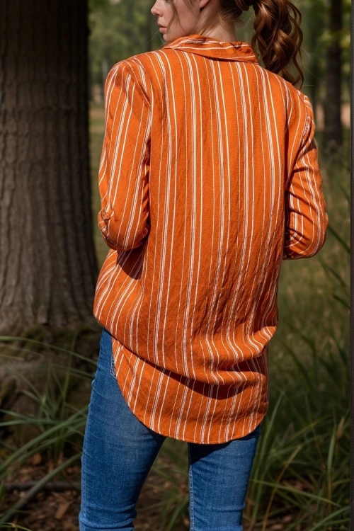 Kiremit Gül Kurusu Kendinden Dokulu Yumuşak Tek Cep Gömlek BCBSK-25700-3266