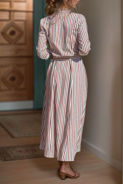 Kiremit Kendinden Kemerli Cepli Keten Kiloş Gömlek Elbise BCBSK-25700-3259