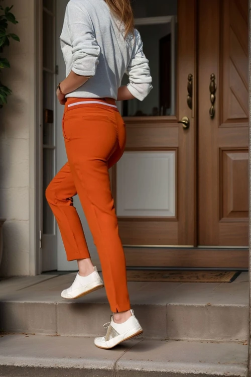 Kiremit Yüksek Bel Bant Şeritli Kalem Pantolon BCBSK-25700-3186