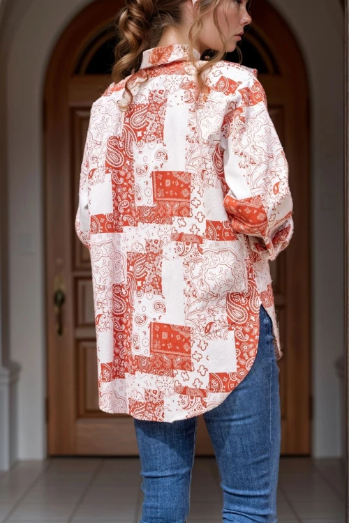 Kırmızı Kendinden Desenli Gabardin Düğmeli Çift Cep Ceket Gömlek BCBSK-25700-3551