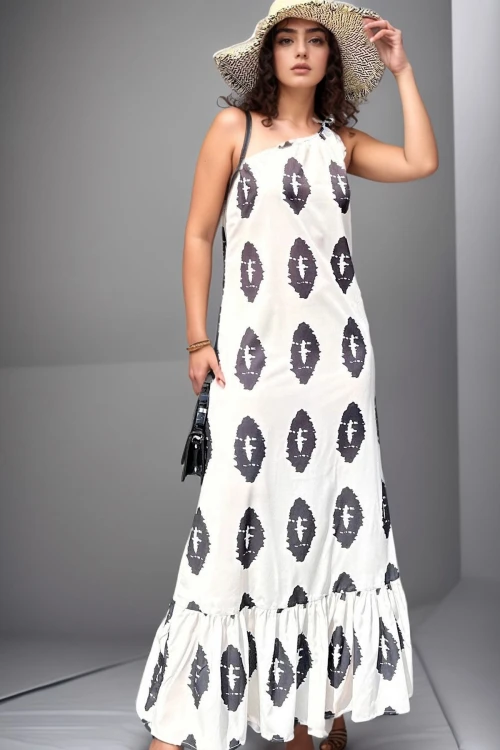 Krem Kolsuz Uzun Elbise BCBSK-25700-3591