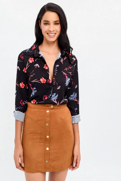 Lacivert Çiçek Desenli Gömlek BCBSK-25700-T4010-1050