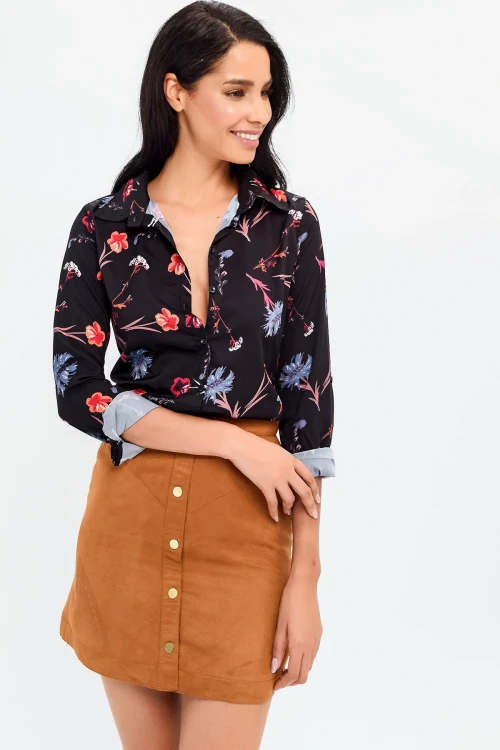 Lacivert Çiçek Desenli Gömlek BCBSK-25700-T4010-1050