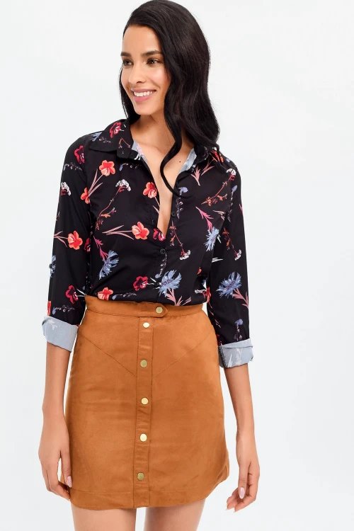 Lacivert Çiçek Desenli Gömlek BCBSK-25700-T4010-1050