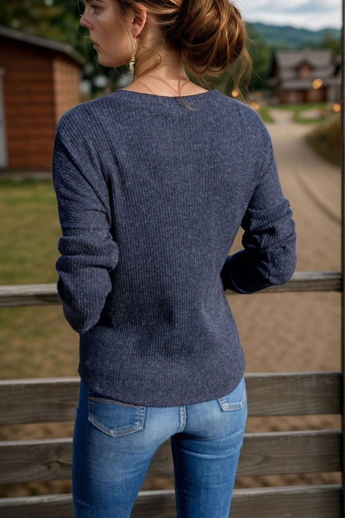 Lacivert Düğme Detaylı Uzun Kol Bluz BCBSK-25700-K5591