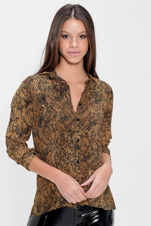 Leopar Uzun Kollu Düğmeli Oversize Gömlek BCBSK-25700-NEW1010