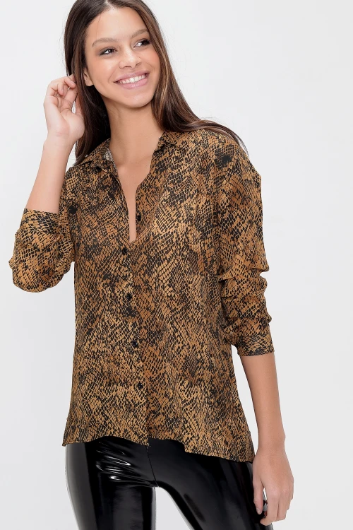 Leopar Uzun Kollu Düğmeli Oversize Gömlek BCBSK-25700-NEW1010