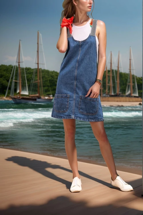 Mavi Askılı Çift Cepli Denim Elbise BCBSK-25700-K6369