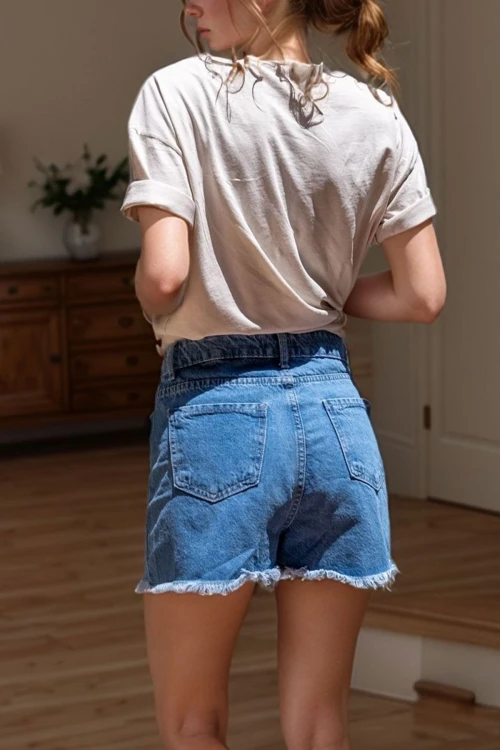 Mavi Paçası Püsküllü Salaş Kot Şort BCBSK-25700-kt-0050y