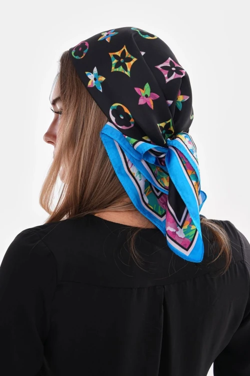 Mavi Yıldız Desenli Bandana Fular 70X70 Cm BCNSV-2515267