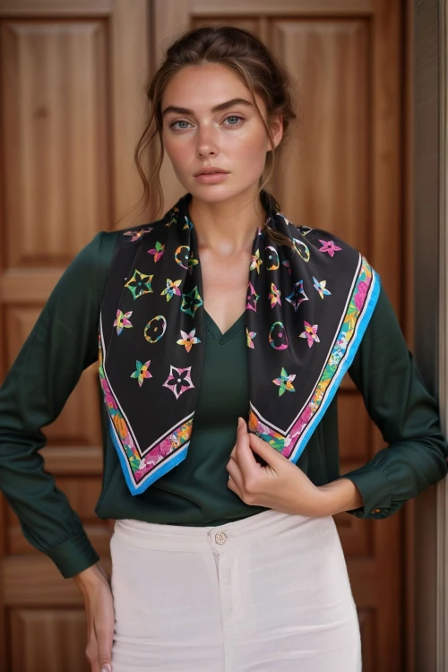 Mavi Yıldız Desenli Bandana Fular 70X70 Cm BCNSV-2515267