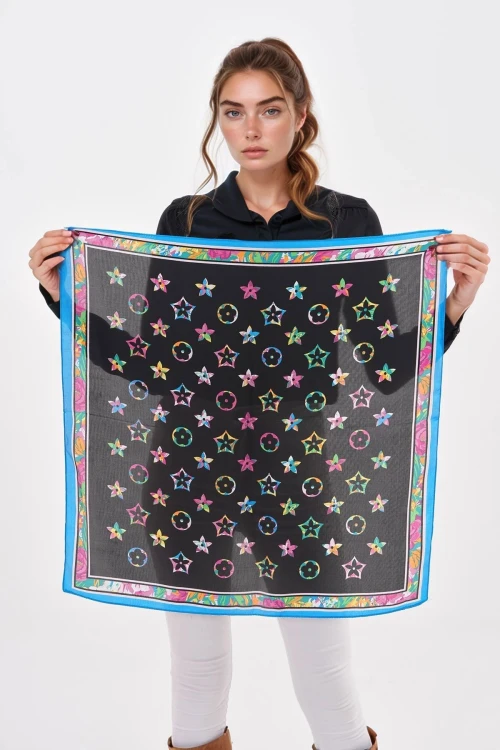 Mavi Yıldız Desenli Bandana Fular 70X70 Cm BCNSV-2515267