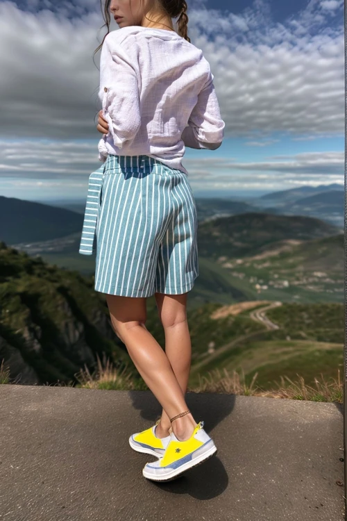 Mint Kendinden Kemerli Cepli Piliseli Gabardin Şort BCBSK-25700-3562