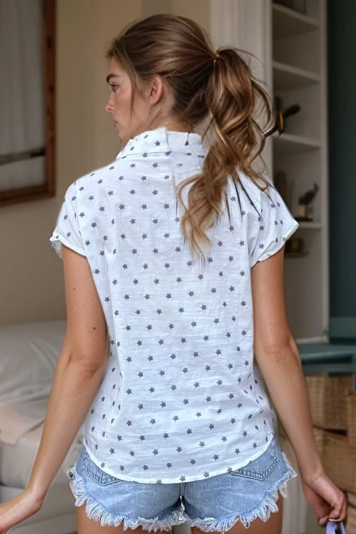 Mor Yıldız Nakışlı Kolsuz Salaş Gömlek BCBSK-25700-3622