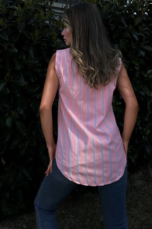 Oranj Kendinden Dokulu Yarım Patlı Kolsuz Bluz BCBSK-25700-3422