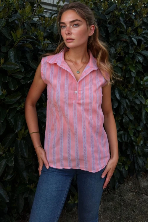 Oranj Kendinden Dokulu Yarım Patlı Kolsuz Bluz BCBSK-25700-3422