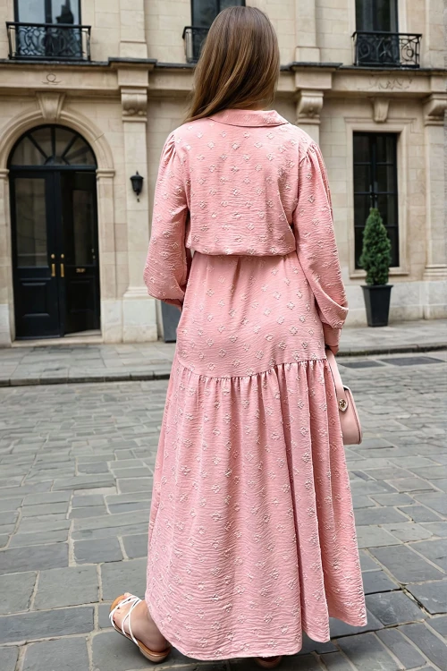 Pudra Beli Bağlamalı Uzun Elbise BCBSK-25700-3550