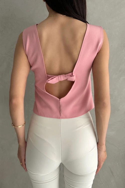 Pudra Sırt Dekolteli Kolsuz Yazlık Bluz BCDF-252188