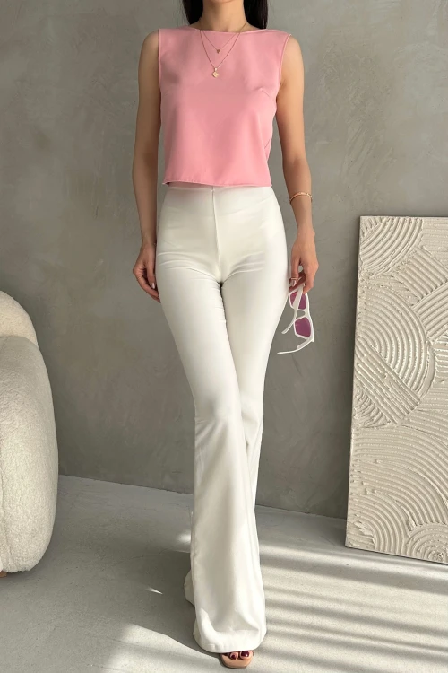 Pudra Sırt Dekolteli Kolsuz Yazlık Bluz BCDF-252188