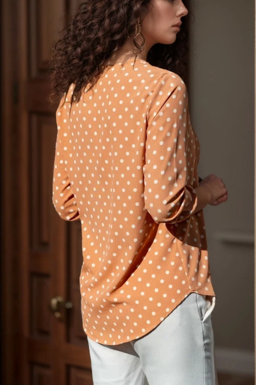 Pudra Yakası Yırtmaçlı Çizgili Krep Bluz BCBSK-25700-2752