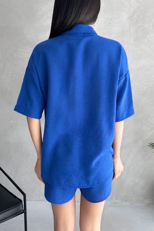 Saks Aerobin Keten Kısa Kol Gömlek Ve Şort Alt Üst Takım BCDF-253608