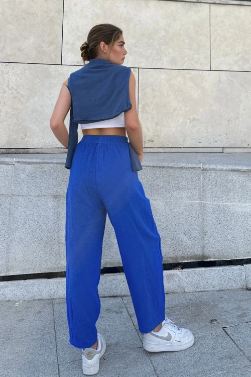 Saks Müslin Beli Lastikli Cepli Salaş Pantolon BCBSK-25700-3416