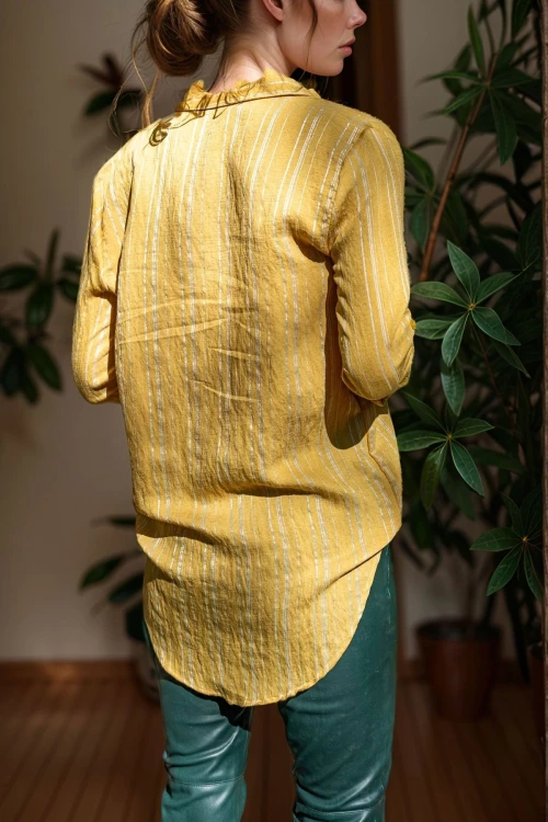 Sarı Gül Kurusu Kendinden Dokulu Yumuşak Tek Cep Gömlek BCBSK-25700-3266