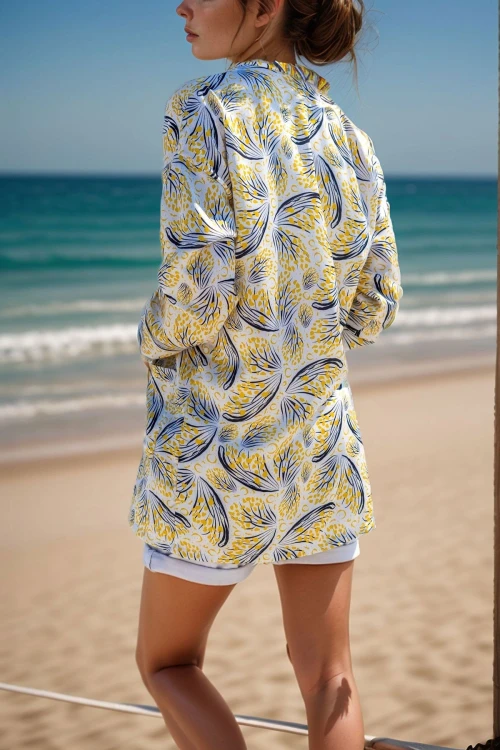 Sarı Saten Çift Cep Salaş Kimono BCBSK-25700-3250