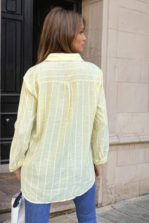 Sarı Uzun Kollu Dokuma Gömlek BCBSK-25700-SS22-6017