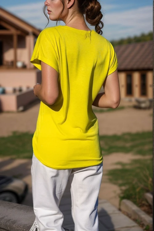 Sarı V Yaka Basic Bluz BCBSK-25700-K6075