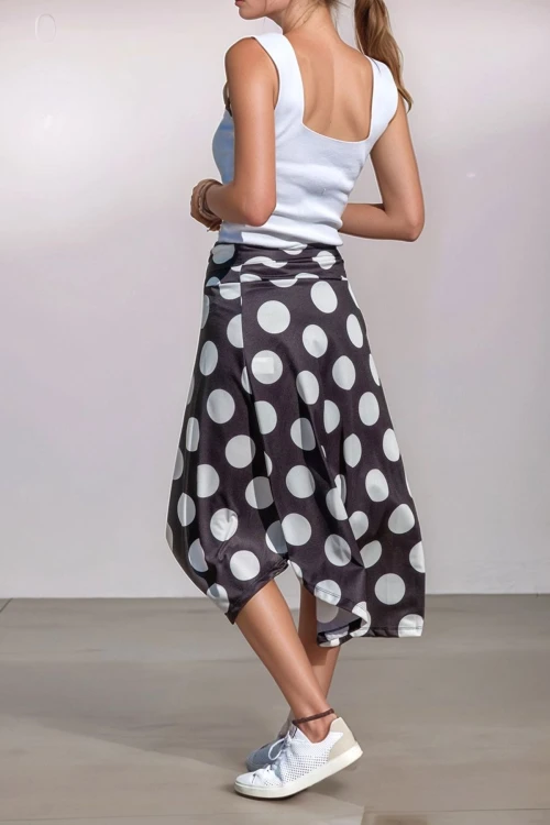 Siyah Asimetrik Kesim Puantiye Desenli Etek BCBSK-25700-K6101