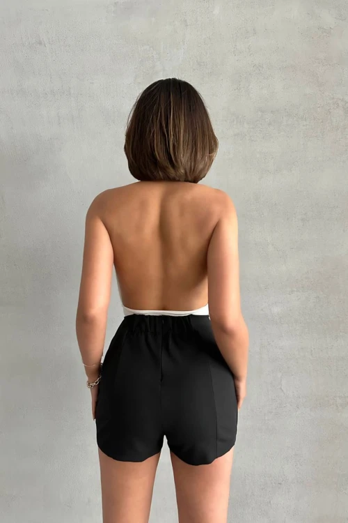 Siyah Çift Yırtmaçlı Şort Etek BCHN-25250364-1
