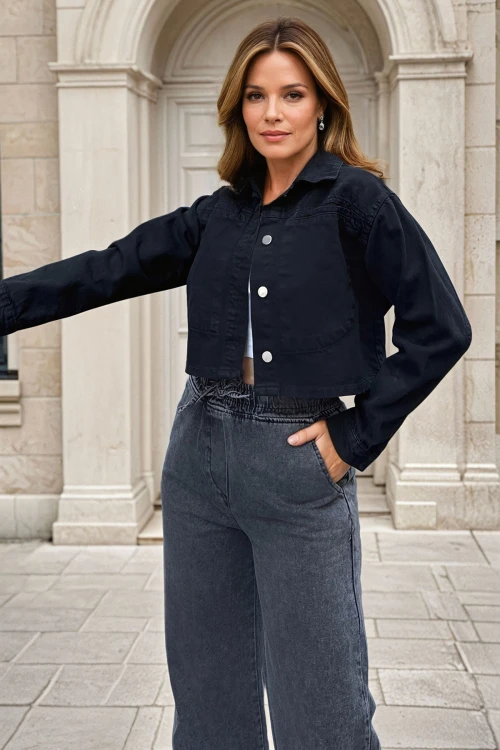 Siyah Denim Crop Ceket BCBSK-25700-KT-0091