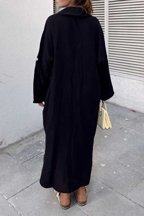 Siyah Hafif Kumaş Oversize Elbise BCBSK-25700-3440