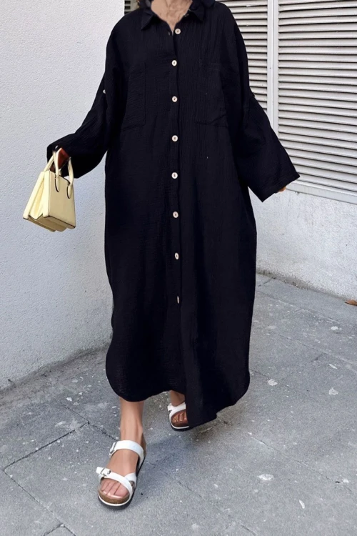 Siyah Hafif Kumaş Oversize Elbise BCBSK-25700-3440