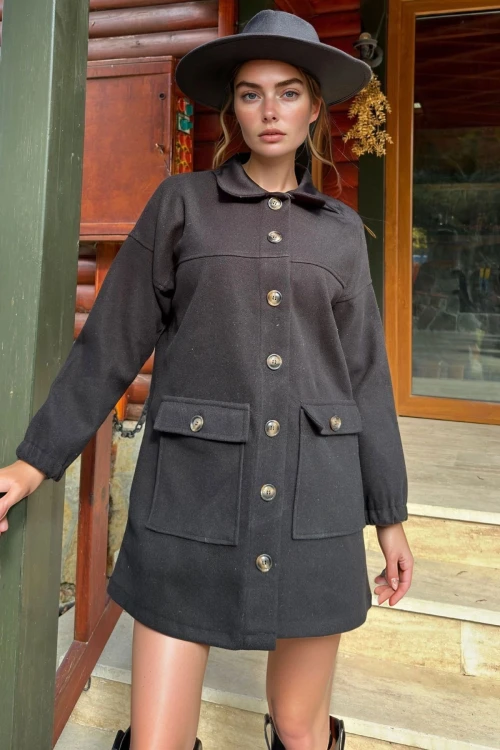 Siyah Kaşe Çift Cepli Ceket BCBSK-25700-3664