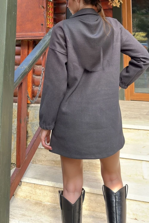 Siyah Kaşe Çift Cepli Ceket BCBSK-25700-3664