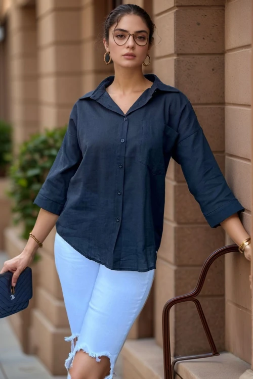 Siyah Keten Görünümlü Tek Cep Truvakar Kol Salaş Gömlek BCBSK-25700-3619