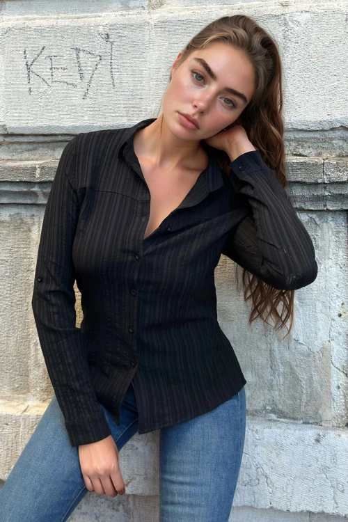 Siyah Kolu Bağlamalı Gömlek BCBSK-25700-3552