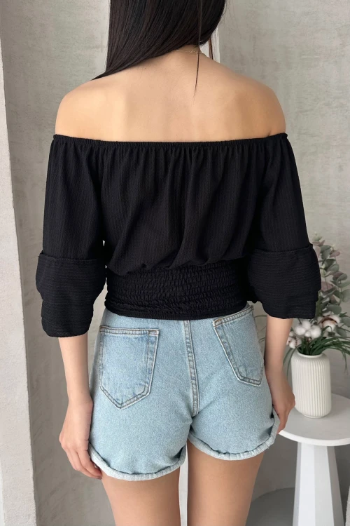 Siyah Madonna Yaka Gipeli Bluz BCDF-252197