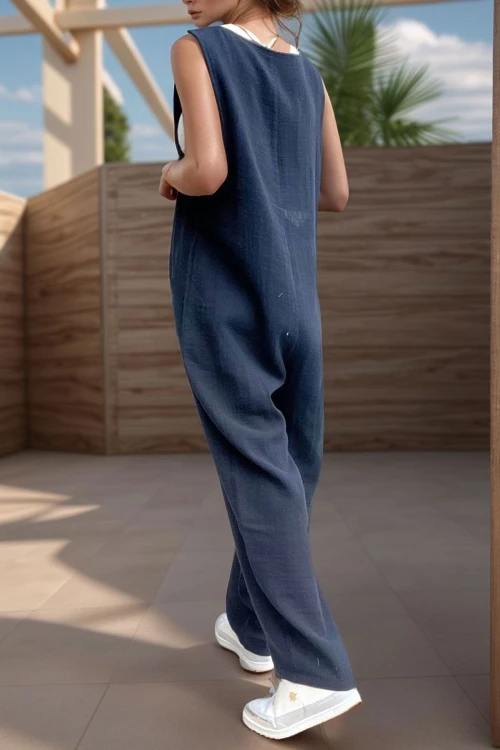 Siyah Müslin Askılı Cepli Düşük Ağlı Bol Paça Salaş Tulum BCBSK-25700-3613