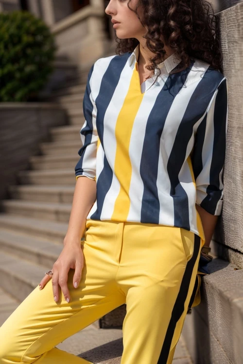 Siyah Sarı Yakası Yırtmaçlı Krep Bluz BCBSK-25700-2841