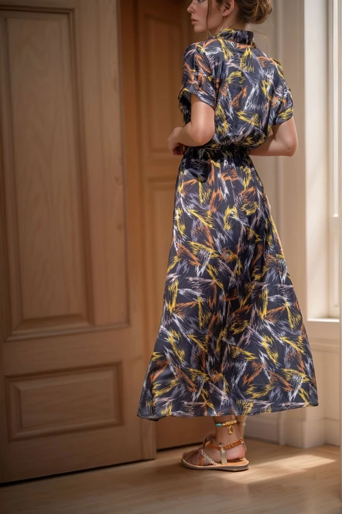 Siyah Saten Beli Lastikli Yarım Patlı Uzun Elbise BCBSK-25700-3232