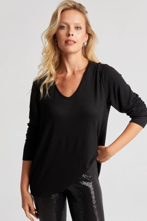 Siyah V Yaka Oversıze Bluz BCBSK-25700-K7634