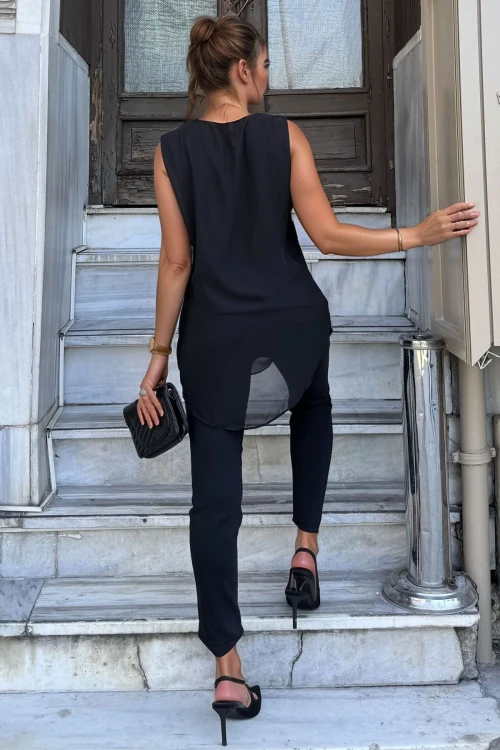 Siyah Yumuşak Dokulu Kolsuz Bluz BCBSK-25700-3090