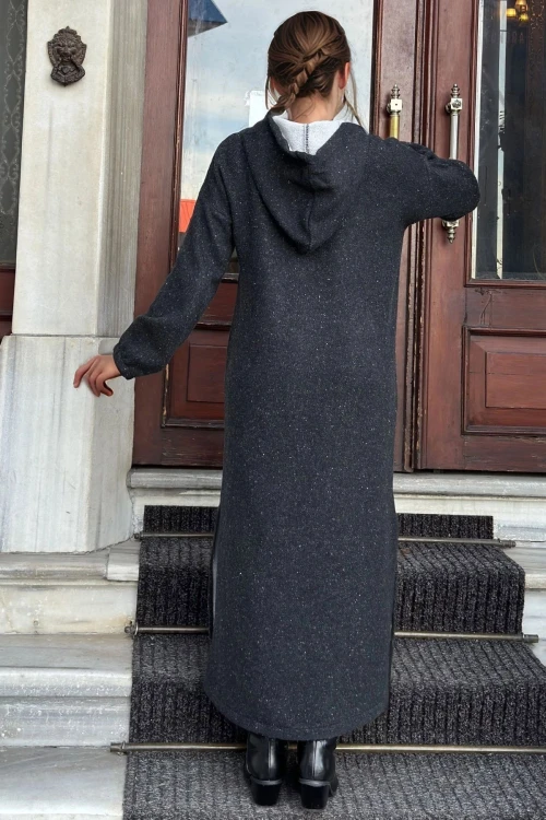 Siyah Yumuşak Dokulu Uzun Elbise BCBSK-25700-3689