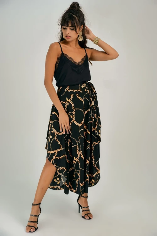 Siyah Zincir Desenli Uzun Etek BCBSK-25700-T4010-1390